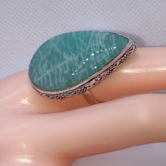 Amazonite Gemstone Handmade Minimalist Boho Ring - Picture 4 of 4